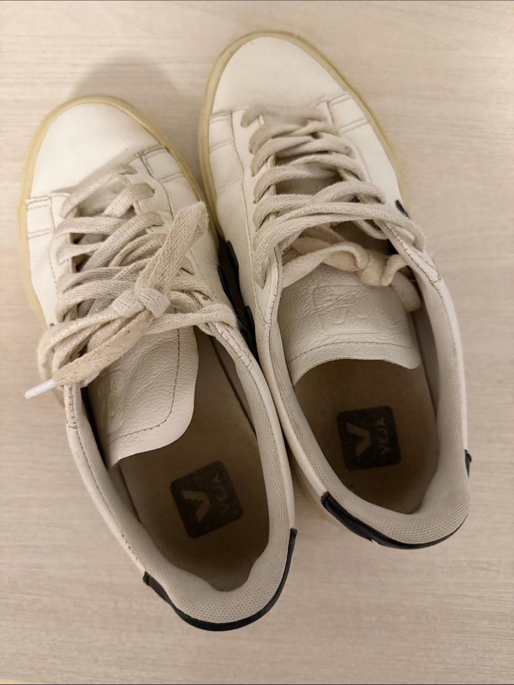 Veja White Leather V-10 Sneakers with Black V Logo - Picture 5 of 6